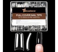Nicedeco Uñas Francesas para Extensiones de Gel, Tips de Acrílico Semi Cubiertapara Gel Half Cover False Nail Tips 550 Piezas 11 Tamaños Uñas Postizas Prensadas Manicura Francesa Natural - 019