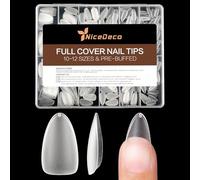 Nicedeco Uñas Postizas de Gel False Nails, 504 Piezas 12 Tamaños Almond Medias para Gel Tips Acrílicos Transparentes Full Cover Acabado Mate Uñas Postizas para Prensado/Cola - 017
