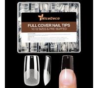 Nicedeco Uñas Postizas de Gel False Nails, 504 Piezas 12 Tamaños Cuadradas Medias Soft Gel Tips Pregrabados Acabado Mate Full Cover Transparentes Kit Acrílico para Extensiones - 018