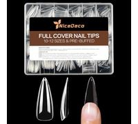 Nicedeco Uñas Postizas de Gel False Nails, 504 Piezas 12 Tamaños Forma Stiletto Largo Pre Shaped Tips Transparentes Suaves Cobertura Completa para Extensiones de Gel Press on Nails - 012