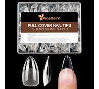 Nicedeco Uñas Postizas de Gel False Nails, 504 Piezas 12 Tamaños Soft Gel Nail Tips Forma Almendra Medio Tips Acrílicos Transparentes Semi-Mate Cobertura Completa Press on Nails - 013