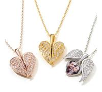 NICEDREAM Collar personalizado con medallón de corazón con alas de ángel, con foto personalizada, plata de ley 925, colgante creativo, collares de memoria, joyería conmemorativa que se puede abrir