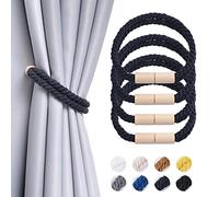 NICEEC Paquete de 4 alzapaños magnéticos fuertes para cortinas de estilo rural, estilo retro, dobles, de algodón natural, hechos a mano, para cortinas delgadas o gruesas para ventanas de hogar y oficina (New Drak Blue)