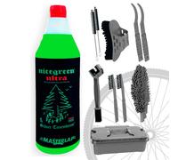 Nicegreen Ultra Pack Ciclista - Kit de limpieza completo para bicicletas, incluye limpiador potente 1L, difusor y set de 10 accesorios para cuadro, cadena y ruedas