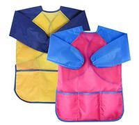 NiceLand 2Pcs Delantal Infantil Pintura Impermeable Delantal Infantil con Mangas y 3 Bolsillos Tela de Delantal Infantil Artes y Manualidades, Pintura, Cocina 3-8 Años