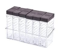 NiceLand Juego de 6 Botes Especias Plastico, Botes para Condimentos Transparente con Bandeja Caja de Especias con Tapa, Botes Especias para Cocina Restaurante Camping