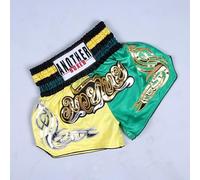 Niceminiwall Anotherboxer - Pantalones cortos unisex de boxeo Muay Thai para MMA, kickboxing y entrenamiento, mezcla de poliéster transpirable, cintura elástica, secado rápido (verde + amarillo)