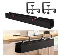Niceminiwall Bandeja de gestión de cables para debajo del escritorio con abrazadera y cesta de tela impermeable para organización de cables de oficina, tela Oxford negra de 40 x 70 cm
