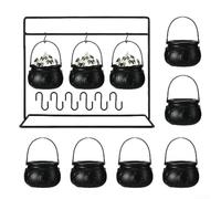 Niceminiwall Caldero de dulces de Halloween en estante, caldero de brujas de plástico negro con estante de hierro, cubo de dulces de Halloween para decoración de Halloween en interiores (9)