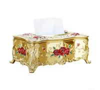 Niceminiwall Elegante caja de pañuelos de plástico decorativo servilleta contenedor con patrón floral vintage para baño, mesa de tocador, oficina en casa, comedor, 23 x 12,5 x 9,5 cm (dorado)