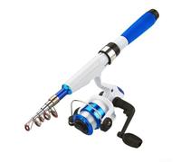 Niceminiwall Juego de caña de pescar compacta de viaje, mini poste telescópico con carrete, construcción de fibra de vidrio ligera, agarre de EVA de 31 cm, longitud plegada (azul)