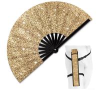 Niceminiwall Ventilador de mano plegable grande con purpurina con funda para hombres/mujeres, ventilador de mano para EDM/festival/club/fiesta/baile, opciones multicolor (ventilador dorado)