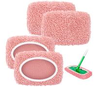 Nicemiya Juego de 4 paños húmedos para el suelo Swiffer con bolsa de lavandería, reutilizables, microfibra, ideal para mopas Swiffer Wet & Dry Starter (4 unidades, rosa)