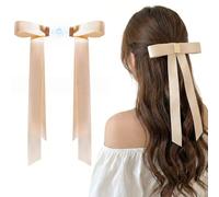 NiceNaiils Lazo Pelo Mujer con Pinza Magnética Desmontable, Pinzas Pelo con Cinta de Satén Color Champán, Accesorios para el Cabello Elegantes para Bodas y Diario, Estilo Coquette