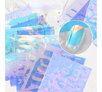 NICENEEDED 12 hoja de Pegatinas de Vidrio para Decoración de Uñas de Cielo Estrellado, Pegatinas de Cristal Aurora, Colores Mezclados Arco Iris Delgado Iridiscente Gradiente Holográfico Vidrio Roto