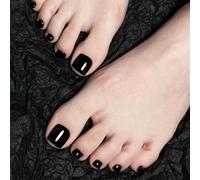 NICENEEDED 24 PCS Prensa Negra En Uñas Postizas para Dedos Del Pie, Pegamento Corto En Uñas Acrílicas, Barra Artificial Brillante En Uñas Postizas