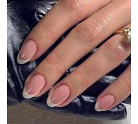 NICENEEDED 24 Uds. Prensa de Punta Francesa En las Uñas, Uñas Postizas Cortas Almendras Uñas Postizas Naturales, Uñas Acrílicas Desnudas Uñas Artificiales de Cobertura Completa