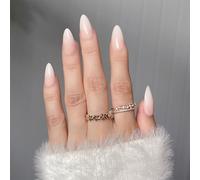 NICENEEDED 28 Uds Uñas Postizas de Almendra Desnuda Prensa Corta En Uñas, Uñas Postizas Brillantes Color Sólido, Uñas Acrílicas Naturales