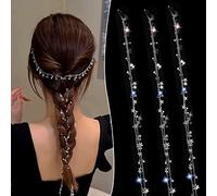 NICENEEDED 3 Uds. Cadena de Pelo para Trenzas, Joyas para el Cabello con Borla de Luna Y Estrella Plateada, Cadenas de Pinza de Pelo Largo de 18 pulgada En Extensiones de Cabello Trenzado para