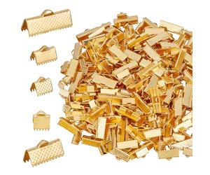 NICENEEDED 300 Pieza de 5 tamaños de Extremos de Abrazadera de Crimpado de Cinta, Extremos de Cordón, Cierres, Cierres, Extremos Engarzados para Hacer Pulseras, Collares Y Joyas, Dorados.