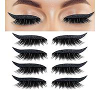 NICENEEDED 4 par de Pegatinas de Delineador de Ojos Negras con Pestañas, Pegatinas Impermeables para Pestañas con Purpurina., Pegatinas de Maquillaje de Pestañas Autoadhesivas Herramienta de Maquilla