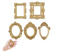 NICENEEDED 5 PCS Mini Marco de Fotos de Resina Vintage, Marcos de Fotos Pequeños de Bronce, Foto Antigua para Colgar En la Pared, Rectangular Y Ovalada