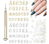NICENEEDED 56 PIEZA Colgante de Letra para Uñas, Colgantes para Uñas con Letras AZ Y Diamantes de Imitación para Piercing 3D