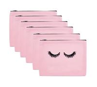 NICENEEDED 6PCS Canvas Makeup Pouch, Pink Cosmetic Bag Bulk Travel Make Up Pouch Toiletry Case with Zippered Pocket for Women (Eyelash Pattern)