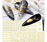 NICENEEDED 8 hojas de pegatinas doradas para decoración de uñas con forma de serpiente, calcomanías autoadhesivas en 3D para uñas, suministros para decoración de uñas con pinzas para mujeres