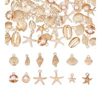 NICENEEDED 96 colgantes de concha chapados en aleación de zinc que representan estrellas de mar de Cauris y conchas inspiradas en animales marinos. Abalorio océano con agujero