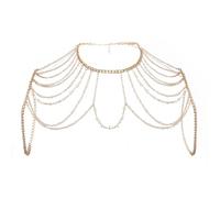 NICENEEDED Cadena de Hombro de Perlas, Cadena de Arnés de Hombro Nupcial Dorada, Cadena de Cuerpo En Capas Boho Cadena de Sujetador de Bikini Cadena Trasera de Metal