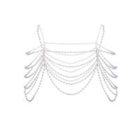 NICENEEDED Cadena de Hombro Tipo Chal con Perlas, Collares En Capas Joyería Corporal, Sexy Sujetador Borla Cuerpo Cadena Verano Playa Hombro Arnés Cadena