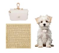 NICENEEDED Caja de Anillos para Collar de Perro, Almohadas para Portadores de Anillos, Caja de Almohada de Cuero Blanco para Anillo de Bodas con Pegatinas de Amor para Mascota