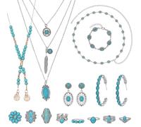 NICENEEDED Conjunto de Joyería Bohemia Turquesa, Pendientes Colgantes Estilo Western para Mujer