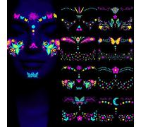 NICENEEDED Glow In The Dark Neon Music Party Tatuajes Temporales, Pegatinas Pequeñas Fluorescentes Resistentes Al Agua UV Que Brillan, Blacklight Reactive Light Face Flash Festival Accesorio para Muje