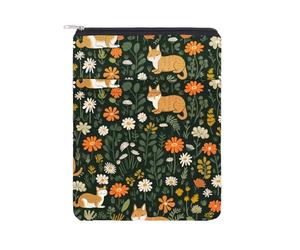 NICENEEDED Protector de Libro de Flores de Gato con Cremallera, Portadores de Libros Medianos Fundas Impermeables para Libros con Bolsillo Frontal, Fundas de Libros Lavables.
