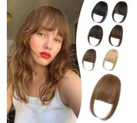 Niceone Hair Wispy Bangs - Pinzas de cabello 100 % humano con clip para mujer, color marrón moca suave, flequillo falso con plumas, diseño simple de clip para uso diario y