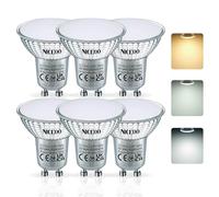 NICEOO GU10 Bombilla LED 3-Temperatura-Modos Blanco Cálido/Neutro/Frío,AC 230V, 6W Equivalente de 70W Incandescente,No Regulable PAR16 Reflectora, 640 Lúmenes,Ángulo de Haz de 120°, Paquete de 6