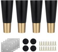 NICEQT Patas de gabinetes de madera maciza natural, 4 patas de sofá de madera maciza: patas rectas for muebles, con placa de montaje, tornillos, tapetes antideslizantes, cubierta de cobre for pies, pa