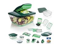 Nicer Dicer Chef Deluxe Set 28 piezas Cortador de verduras profesional multifuncional con plato de vidrio y cortador de tomate | Pastas, discos, rayas, espirales, juliana