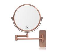 Nicesail Espejo Maquillaje Pared Extensible Oro Rosa Mate Espejos de Aumento para Baño 5X - 360° Giratorio - Doble Cara,Diámetro 20 cm