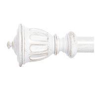 NICETOWN Barras de cortina decorativas blancas antiguas para ventanas de 28 a 48 pulgadas, juego de barra de cortina individual ajustable estándar de 1 1/8 pulgadas de diámetro con remates de trofeo