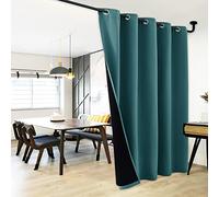 NICETOWN Cortina 100% Opaca para Puerta corrediza de Patio, Cortina con Forro Ancho, Cortina para Mantener el Calor, Panel de Puerta corrediza de Vidrio para Turno de Noche (Verde Azulado, 1 Panel