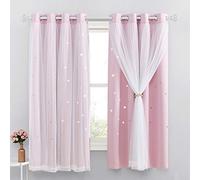 NICETOWN - Cortina de Cortina para Dormitorio y niña, diseño de Estrellas con Cortinas térmicas, Brillantes para decoración, 132 x 160 cm, Color Rosa Claro