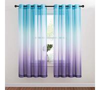 NICETOWN - Cortinas con Ojales (140 x 175, Color Degradado para salón romántico, Ambiente Listo para Colocar, 140 x 175, Azul, púrpura, Juego de 2