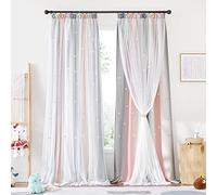 NICETOWN Cortinas Dobles con Estrellas Huecas Malla para Habitacion Cortinas Opacas con Fruncidas Cortinas Infantiles Niño Cortinas Opacas Termicas, 2 Piezas, 132x240 cm, Rosa-Gris