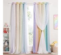 NICETOWN Cortinas Infantiles Niña Cortina Opaca Termica Aislante Cortinas Dobles con Estrellas Huecas y Gasa de Red para Habitacion Dormitorio, 2 Piezas, 132x213 cm, Arco Iris