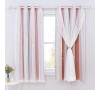 NICETOWN - Cortinas Opacas con visillos Blancos, decoración de Ventana, Colores degradados, diseño de Estrellas Perforadas, L 132 x 160 cm, Rosa + Gris, 2 Unidades