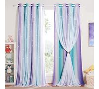 NICETOWN Cortinas Opacas Dormitorio Juvenil Cortinas Aislantes Termicas Cortinas Dobles con Estrellas Huecas y Gasa de Red para Habitacion Infantil, 2 Piezas, 132x213 cm, Azul-Lila
