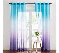 NICETOWN Cortinas Salon Modernas 2 Piezas Cortinas Translucidas con Aspecto de Lino Cortinas Largas para Ventanas Cortinas y Visillos con Ojales, 140x220cm(AnchoxAlto), Azul-Morado